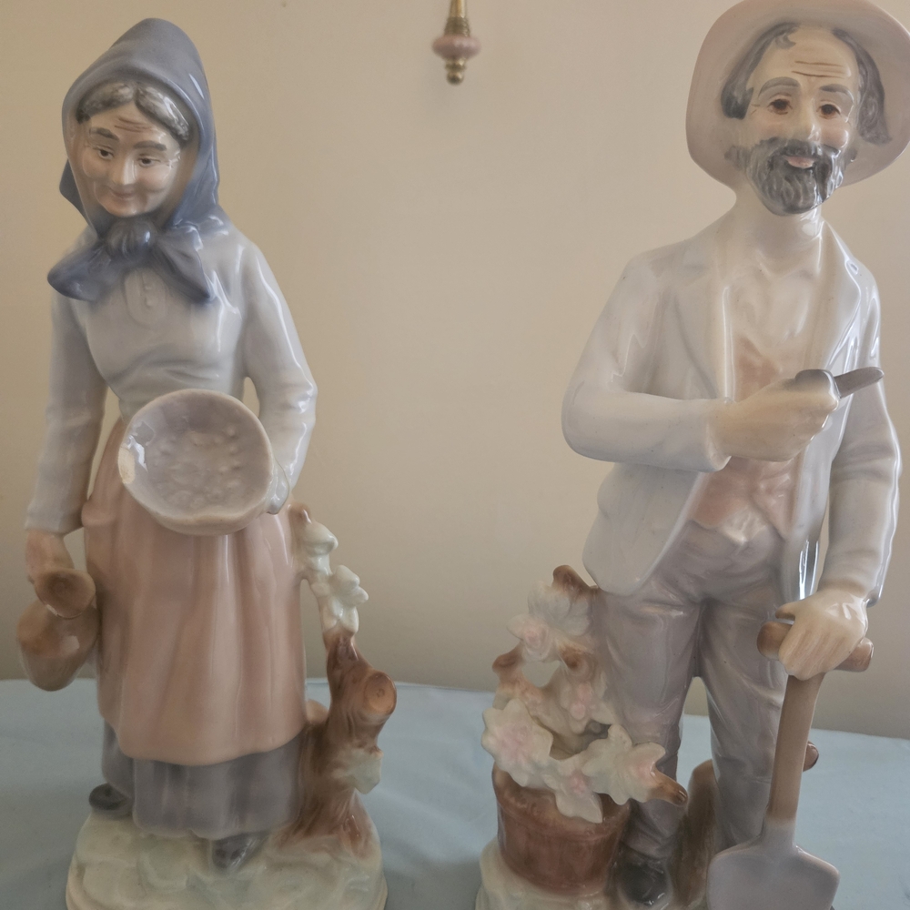 Charming Ceramic Figurine Set in Blue and Cream